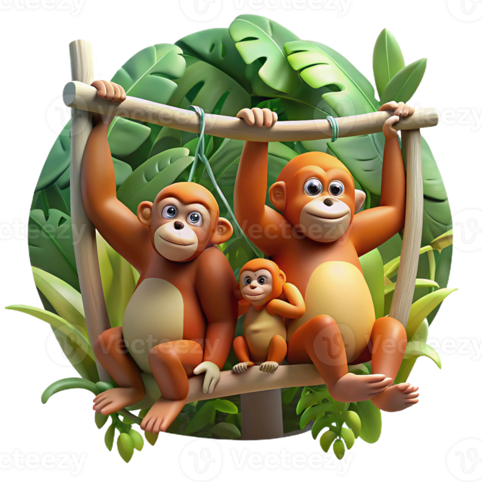 beautiful contemporary A Family of Orangutans Swinging Through T high resolution png