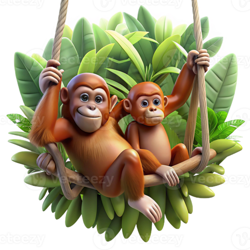 wonderful creative A Family of Orangutans Swinging Through T high resolution png