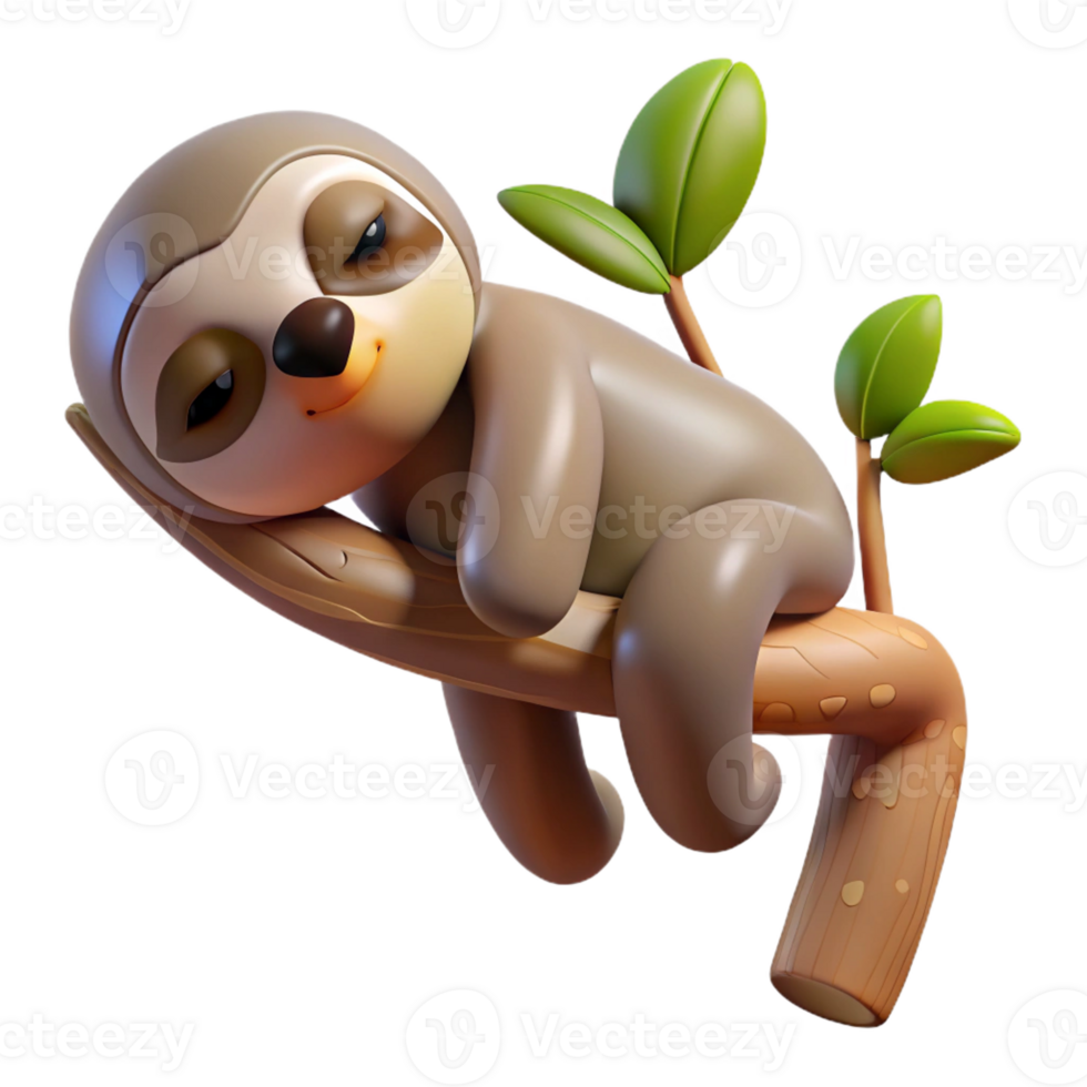 magnificent minimalist A Sleepy Sloth Hanging from a Tree Branch detailed png