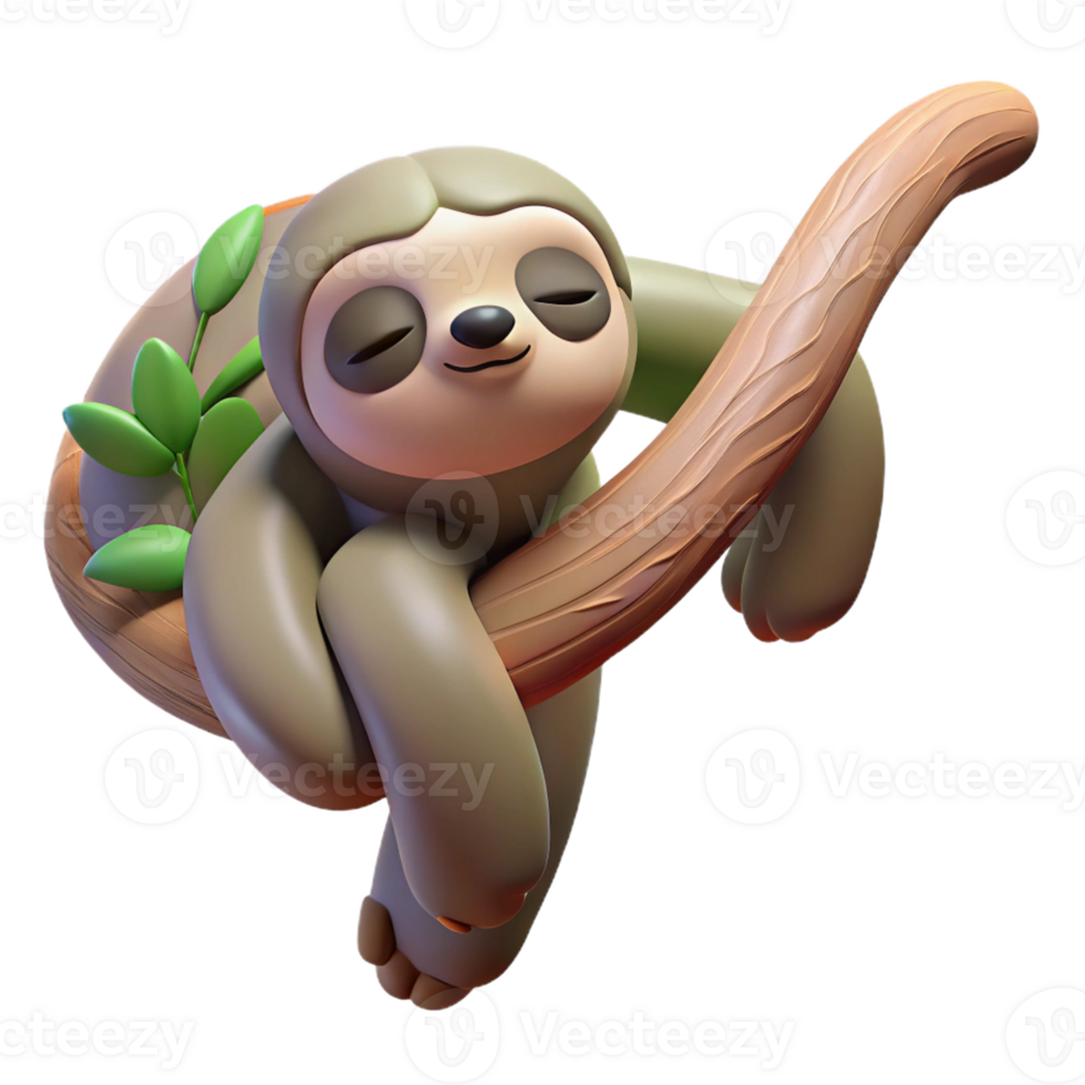 beautiful vintage A Sleepy Sloth Hanging from a Tree Branch premium png