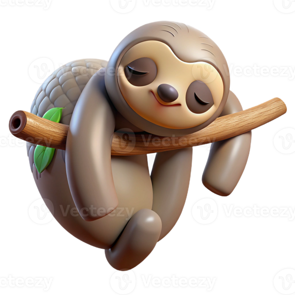 beautiful traditional A Sleepy Sloth Hanging from a Tree Branch professional png