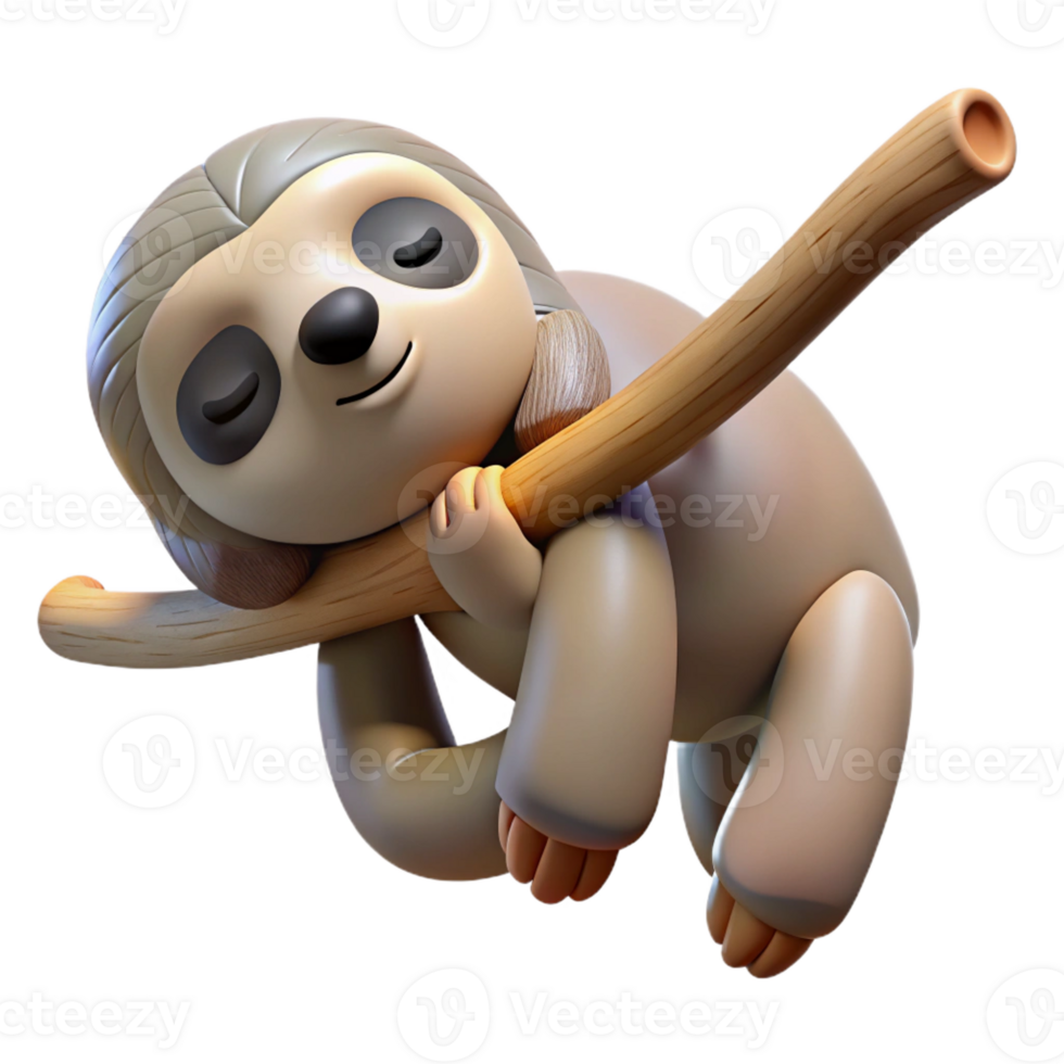 wonderful rustic A Sleepy Sloth Hanging from a Tree Branch premium png