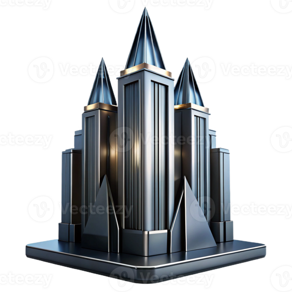 impressive artistic Art Deco Skyscraper Chrome and Black Glas premium png