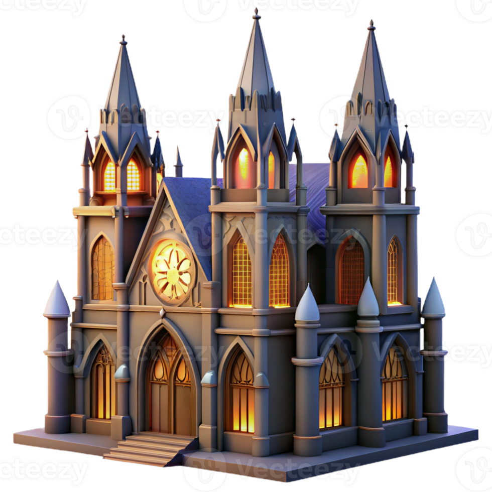 vibrant artistic Gothic Cathedral with Stained Glass Window original png