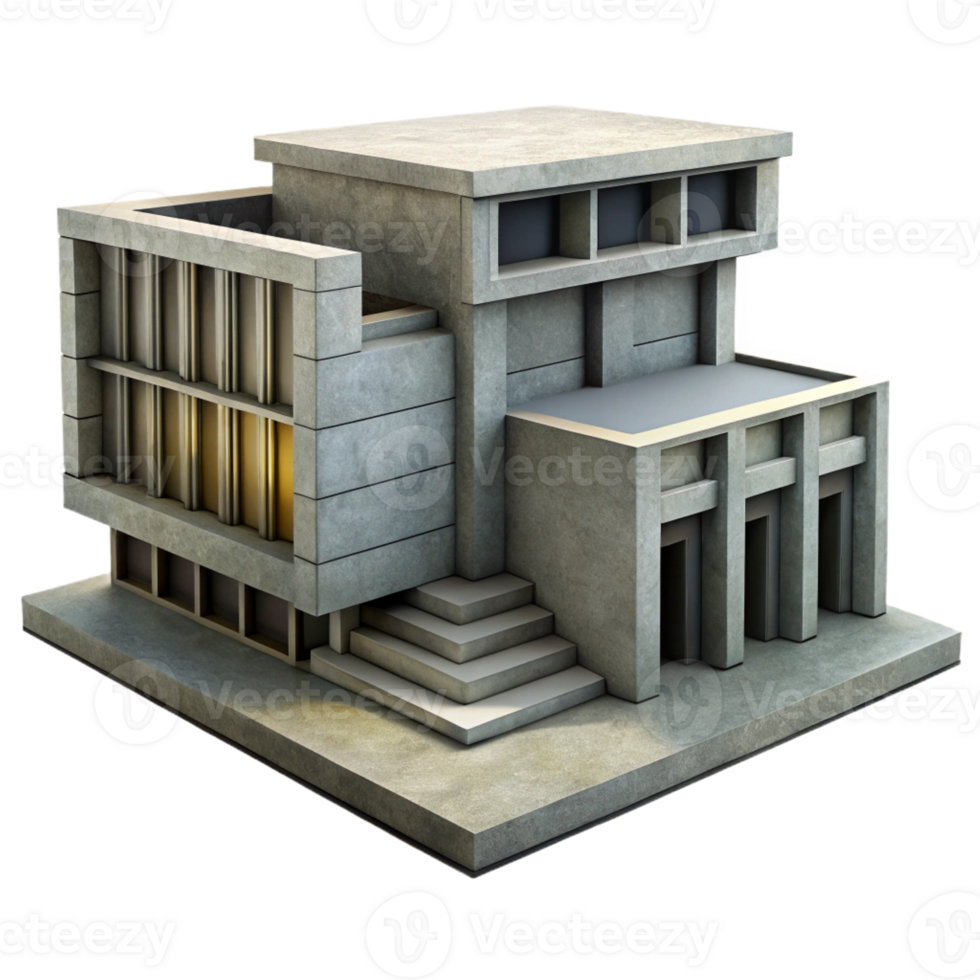 beautiful modern A Brutalist Concrete Library Harsh Shadow authentic png