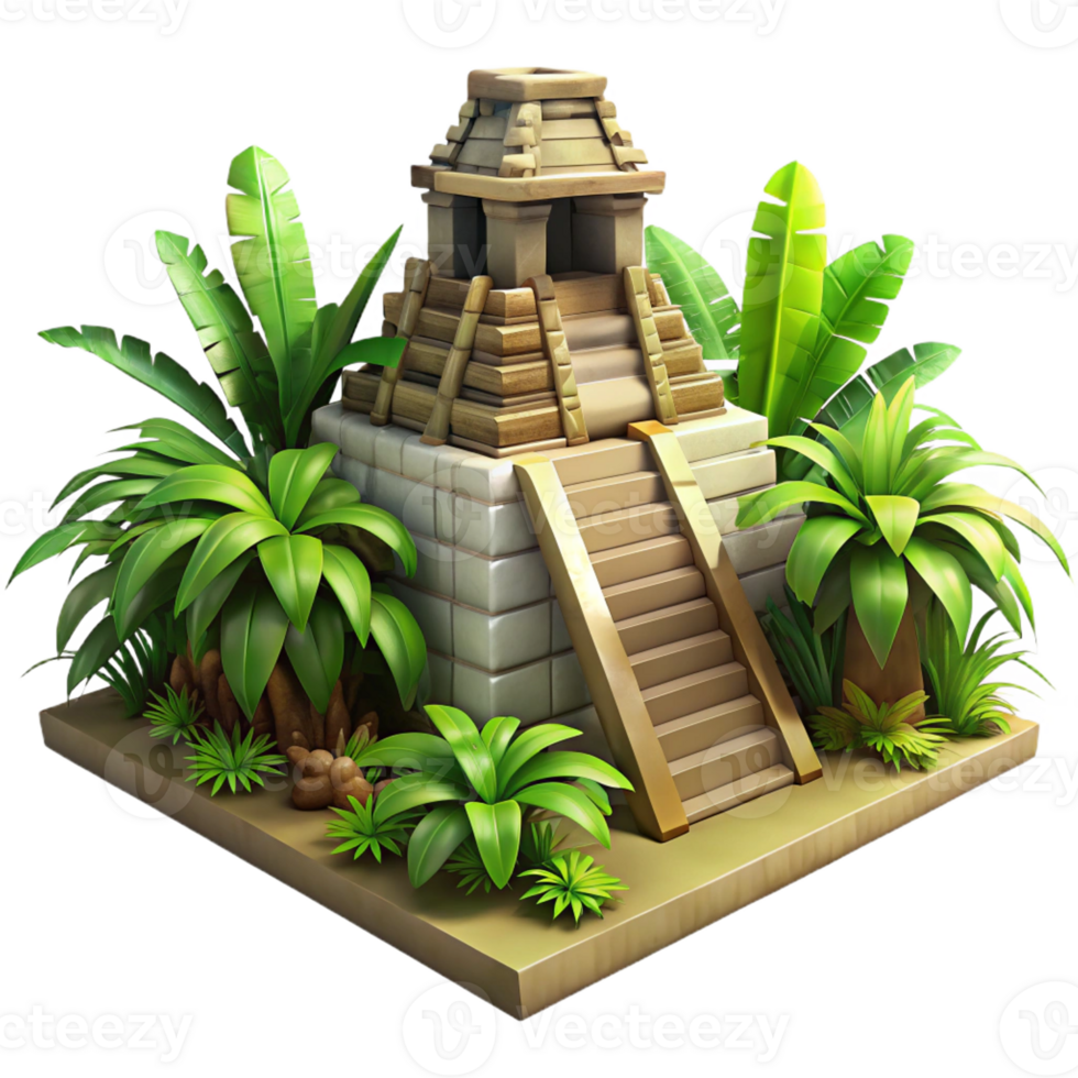 stunning vintage A Mayan Pyramid Temple Overgrown with Jung 4K png