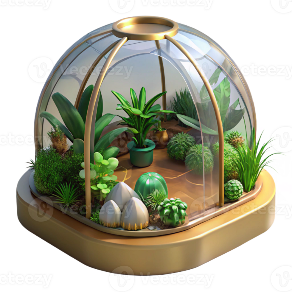 serene creative A Glass Dome Greenhouse Filled with Exoti authentic png