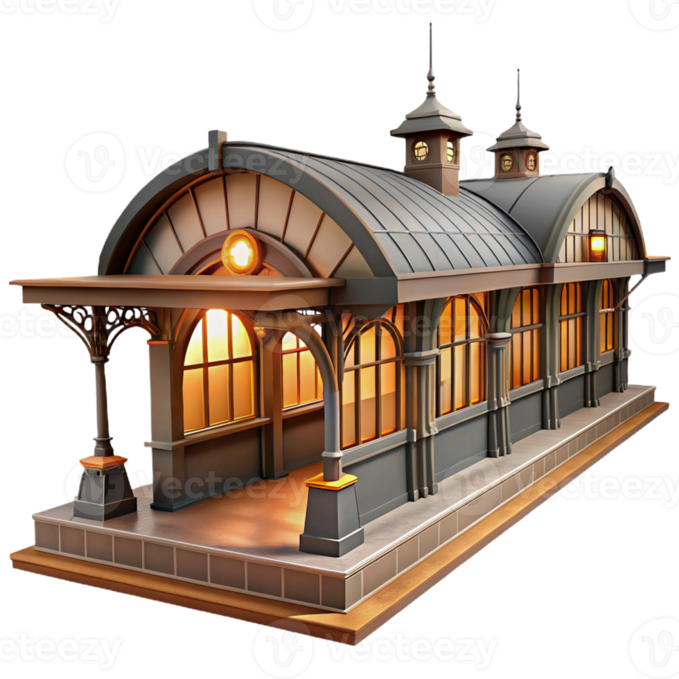 serene modern A Bustling Train Station with Intricate high resolution png