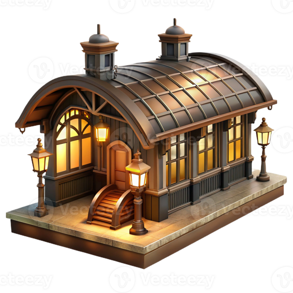 stunning traditional A Bustling Train Station with Intricate professional png