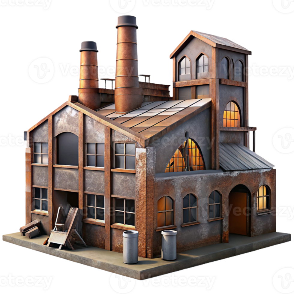 impressive vintage A Dilapidated Factory with Broken Windows original png