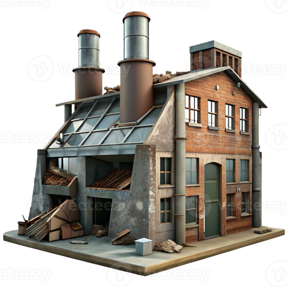 beautiful minimalist A Dilapidated Factory with Broken Windows original png