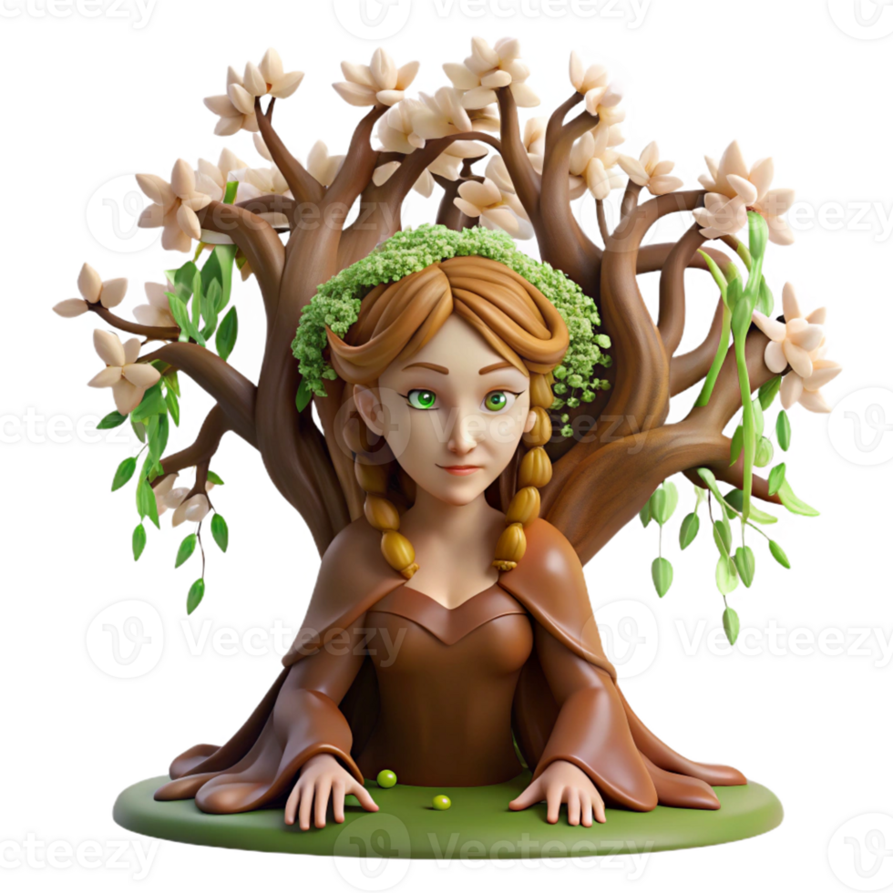stunning abstract Serene Dryad Emerging from Tree Trunk professional png