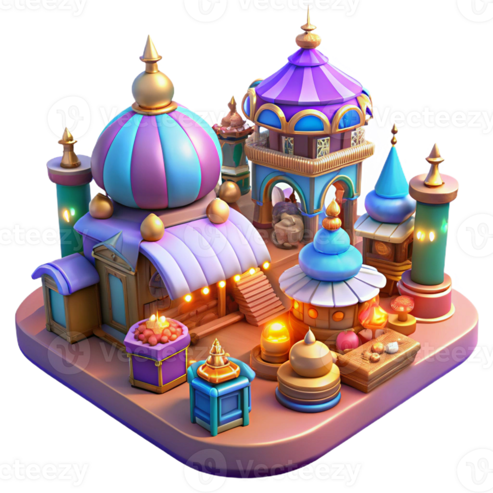 impressive creative A Bustling Marketplace in a Vibrant Fant detailed png