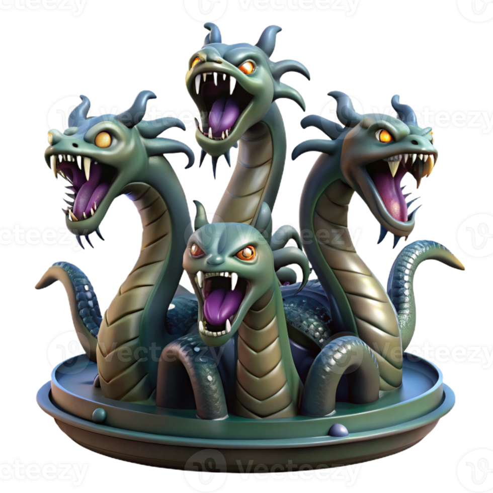 vibrant contemporary A Fearsome Hydra with Multiple Heads Ris genuine png