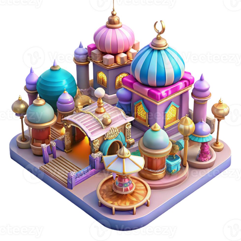 vibrant modern A Bustling Marketplace in a Vibrant Fant detailed png