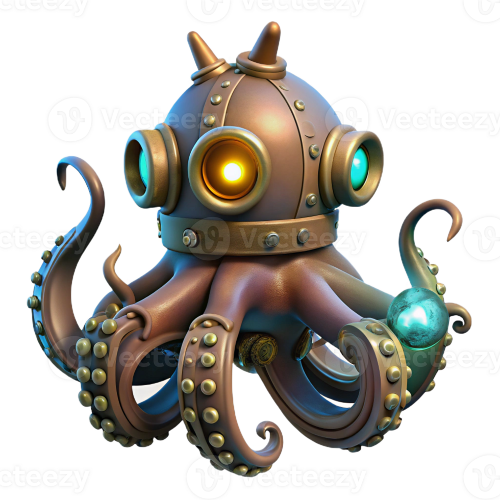 serene contemporary A Steampunk Octopus with Bra authentic png