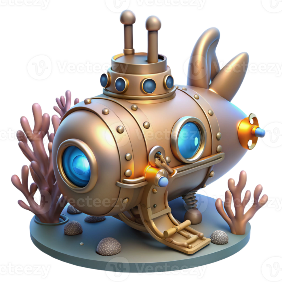 impressive contemporary A Steampunk Submarine Exploring a Coral premium png