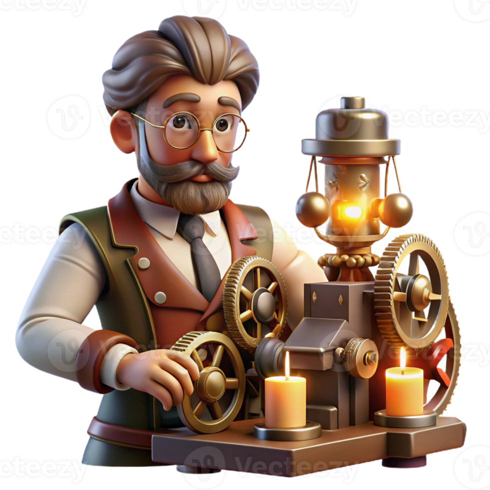 serene vintage A Portrait of a Steampunk Inventor Workin authentic png