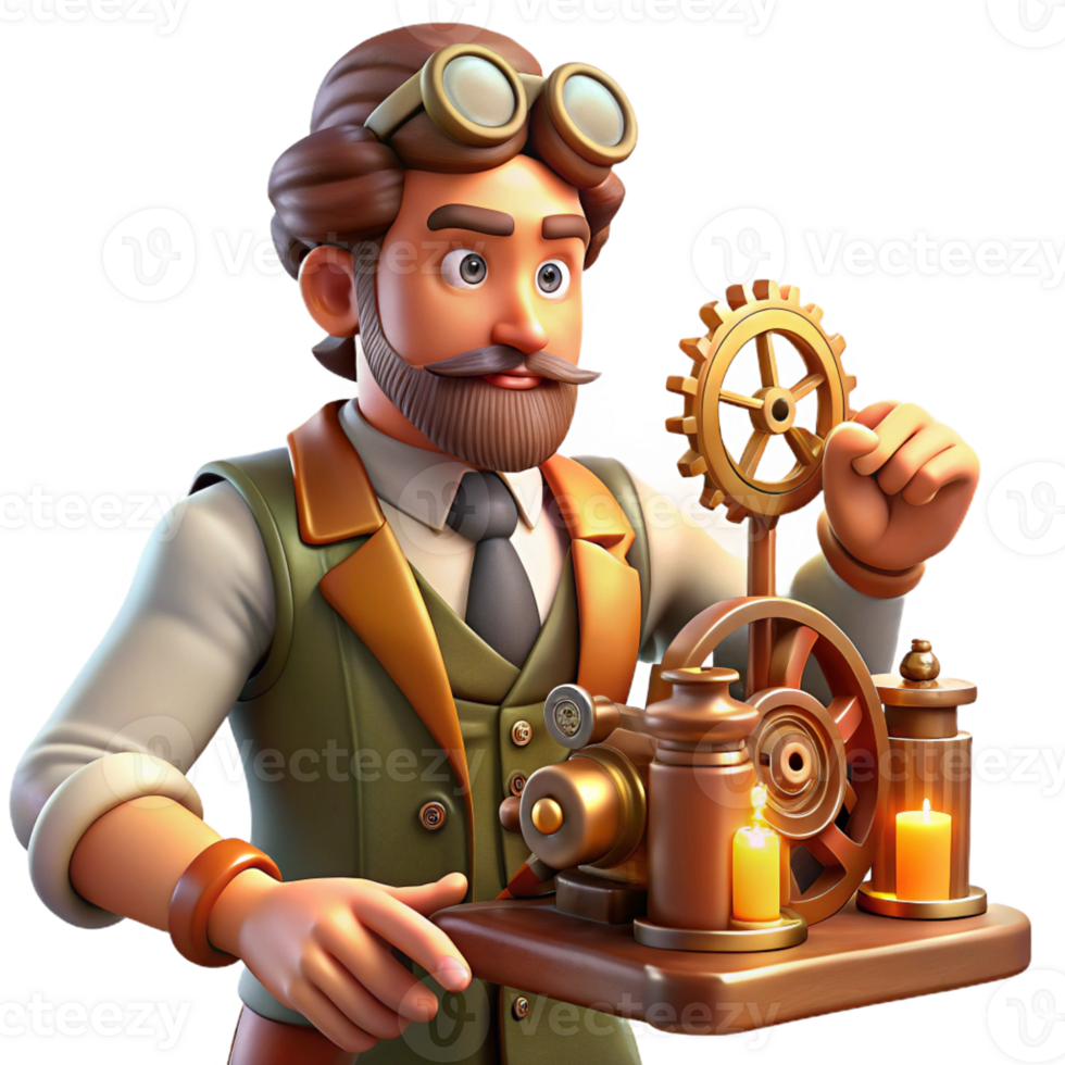 stunning traditional A Portrait of a Steampunk Inventor Workin 4K png