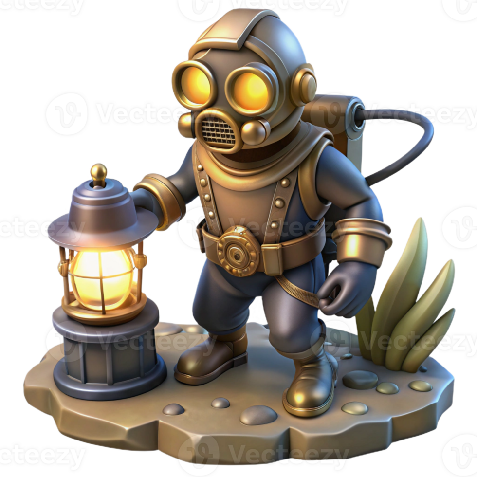 beautiful creative A Steampunk Diver Exploring a Sunken Cit professional png