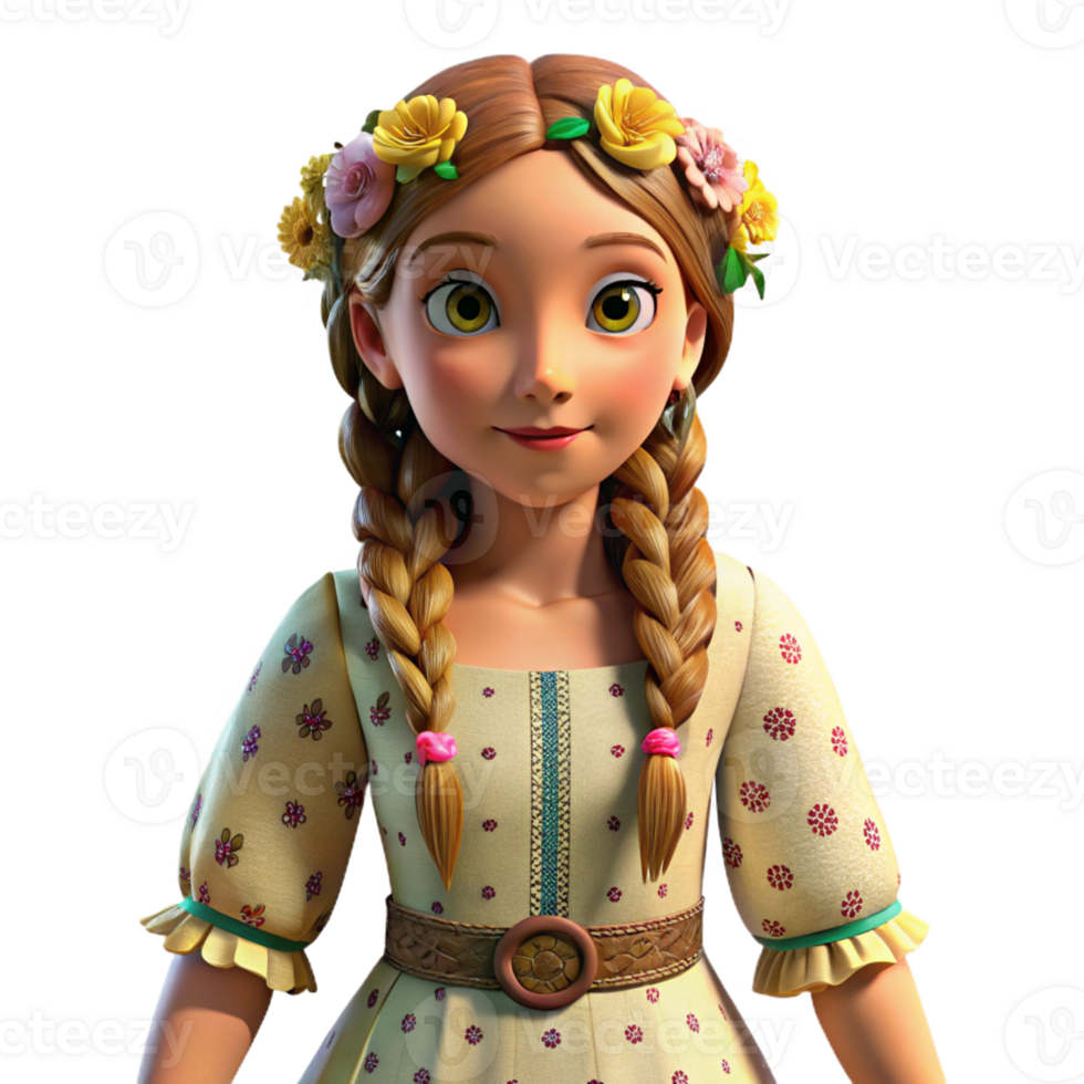 dramatic minimalist A Young Girl with Braids Adorned with Fl high resolution png