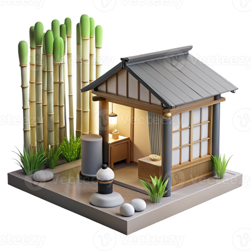 vibrant classic A Minimalist Japanese Tea House Bamboo An high quality png