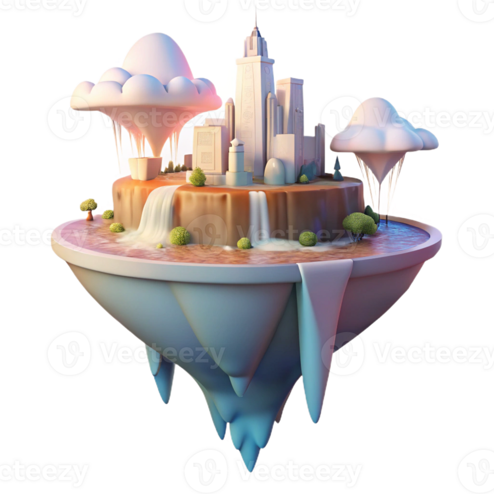 serene vintage A Floating Island City Waterfalls Cascad exclusive png