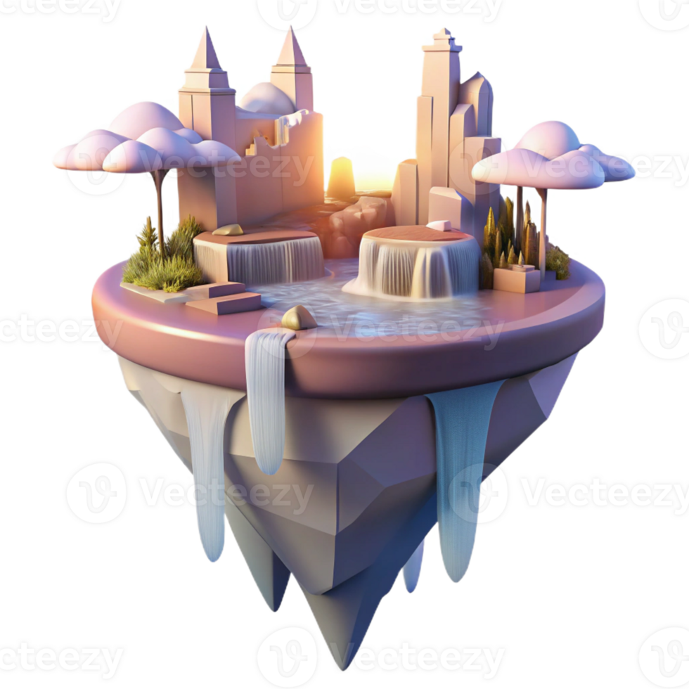 impressive modern A Floating Island City Waterfalls Cascad high quality png