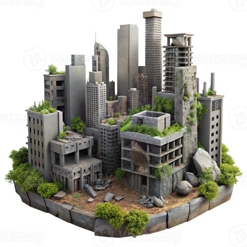 elegant rustic A Post Apocalyptic Cityscape Crumbling premium png