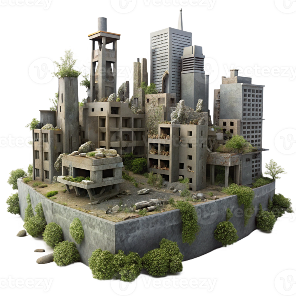 dramatic vintage A Post Apocalyptic Cityscape Crumbling high quality png