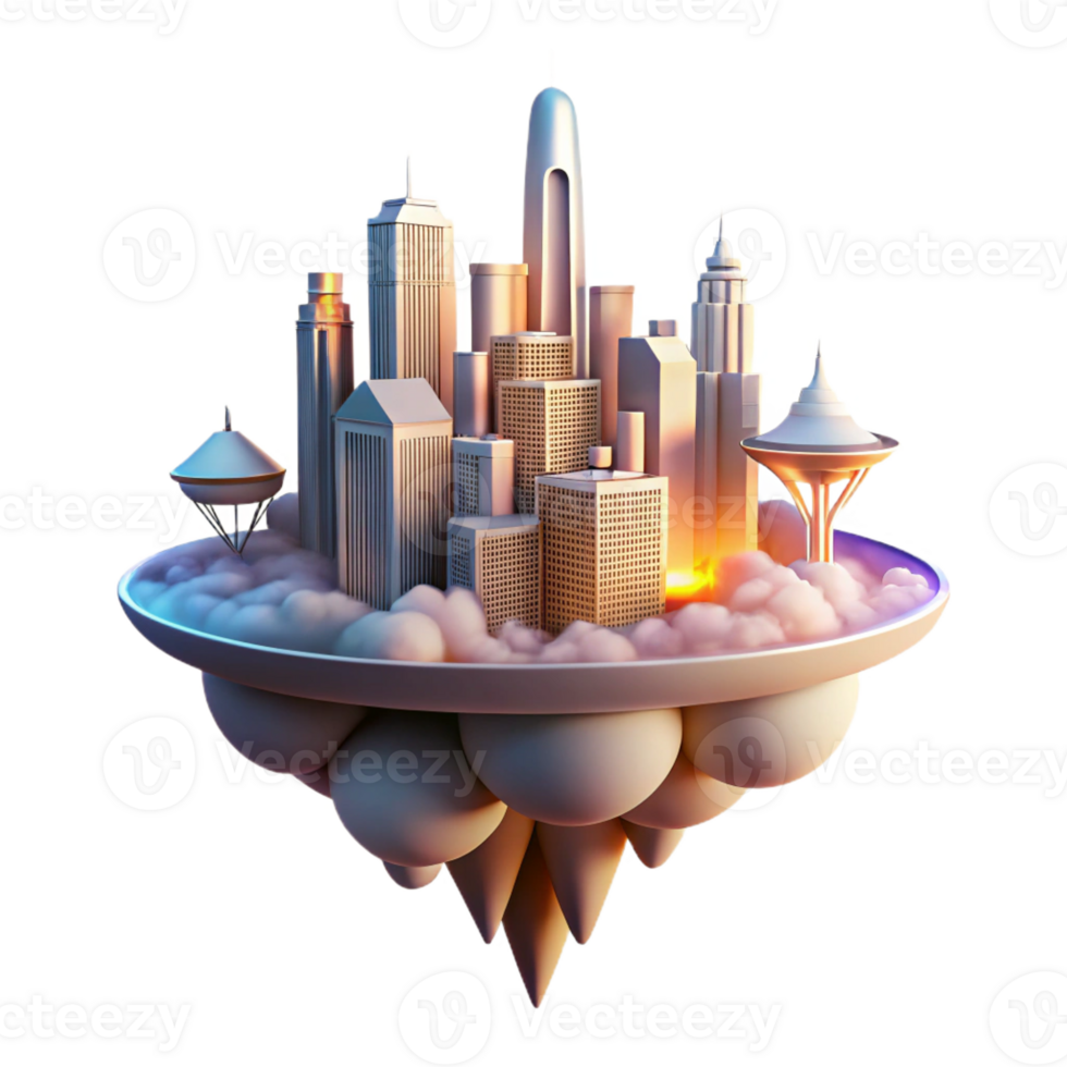 serene vintage A Futuristic City Floating Among the Clou original png
