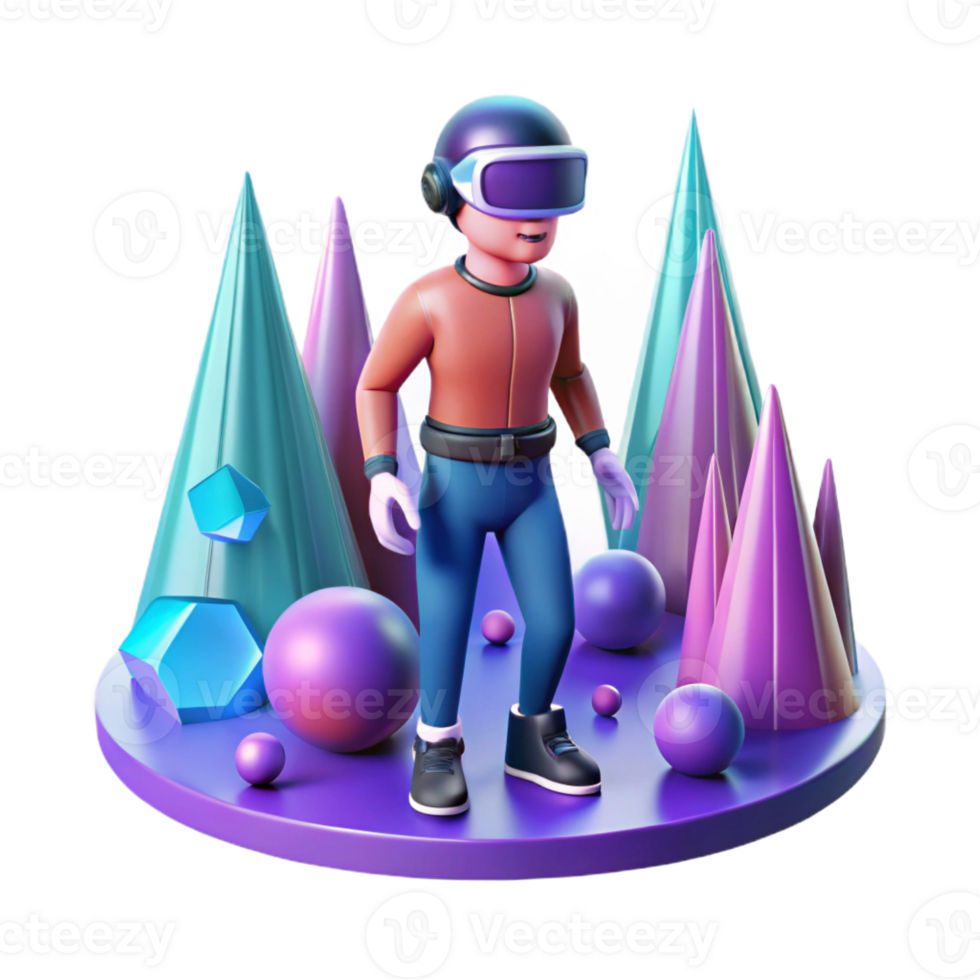 vibrant modern A Solitary Figure in a Virtual Reality H detailed png