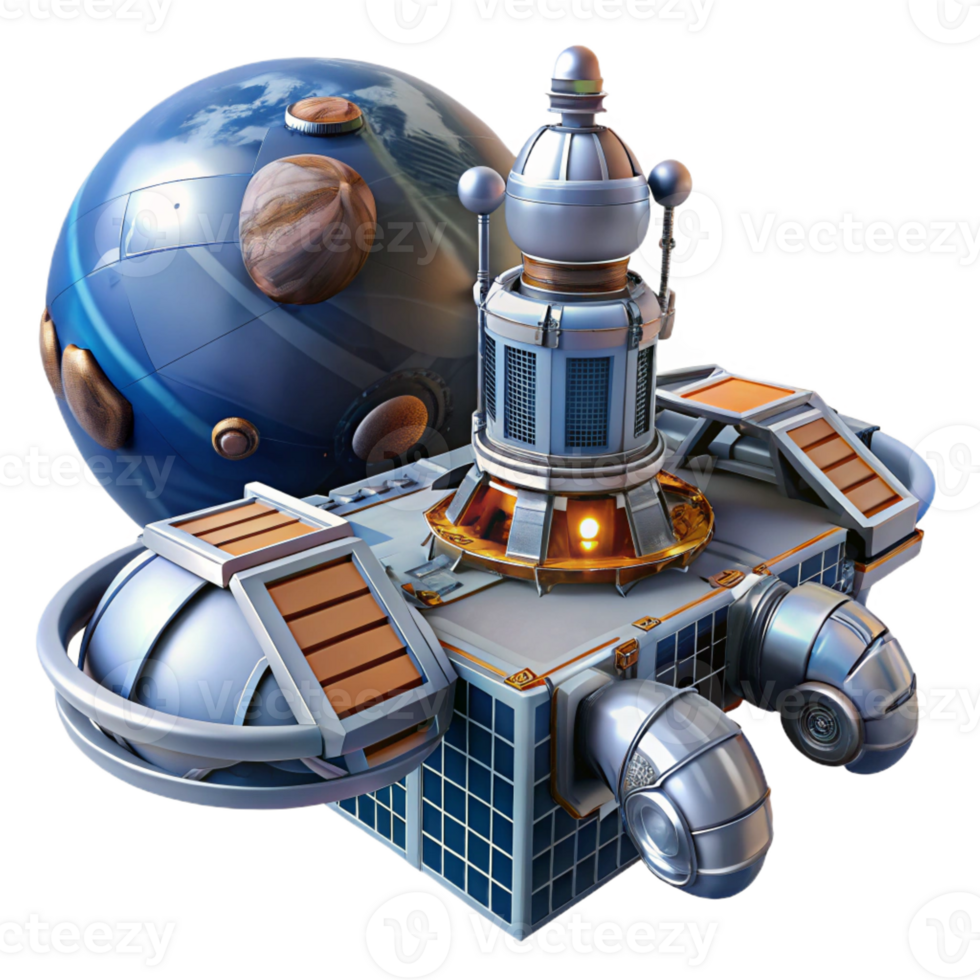 impressive traditional A Space Station Orbiting a Distant Plane exclusive png