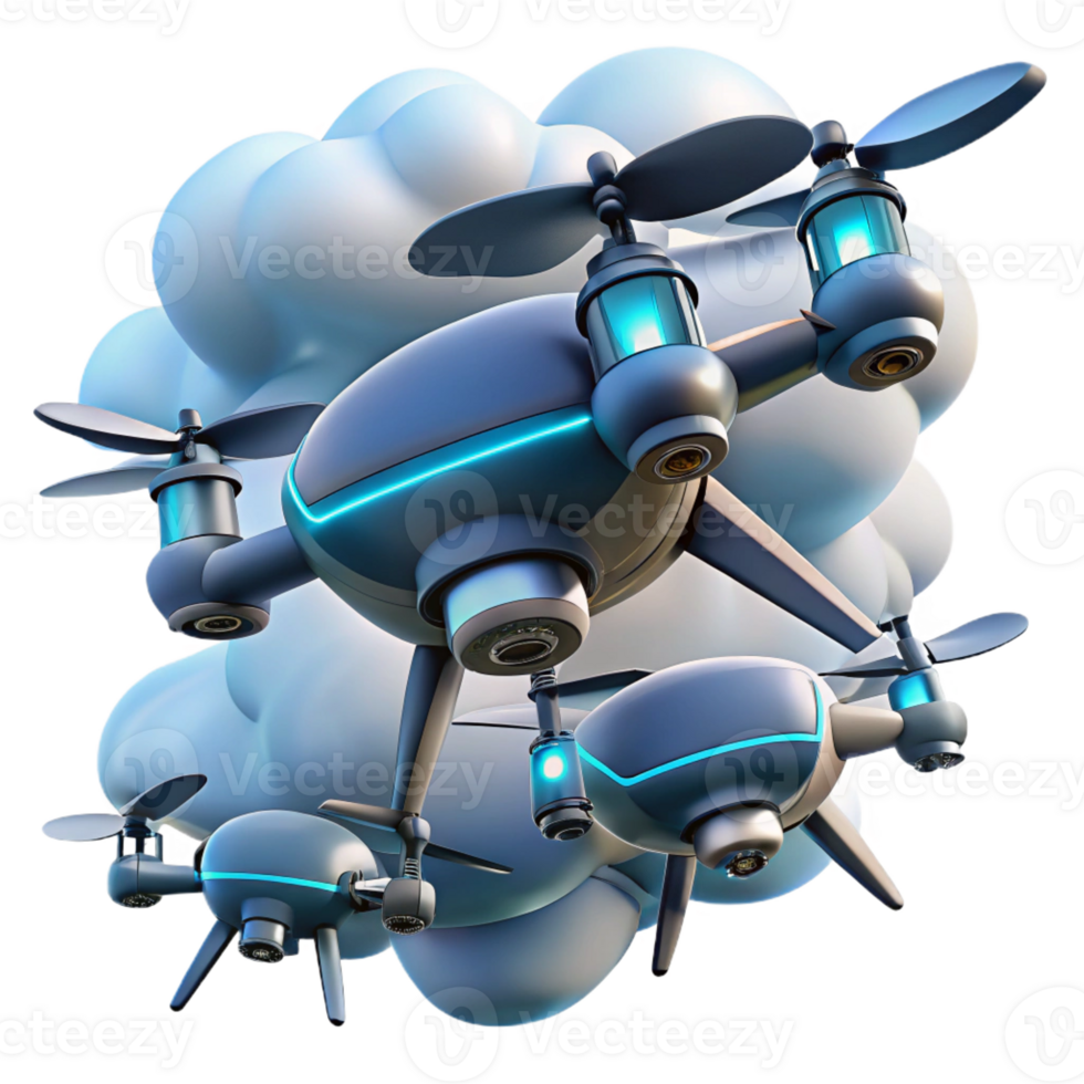 elegant vintage A Group of Drones Flying in Formation Ag 4K png