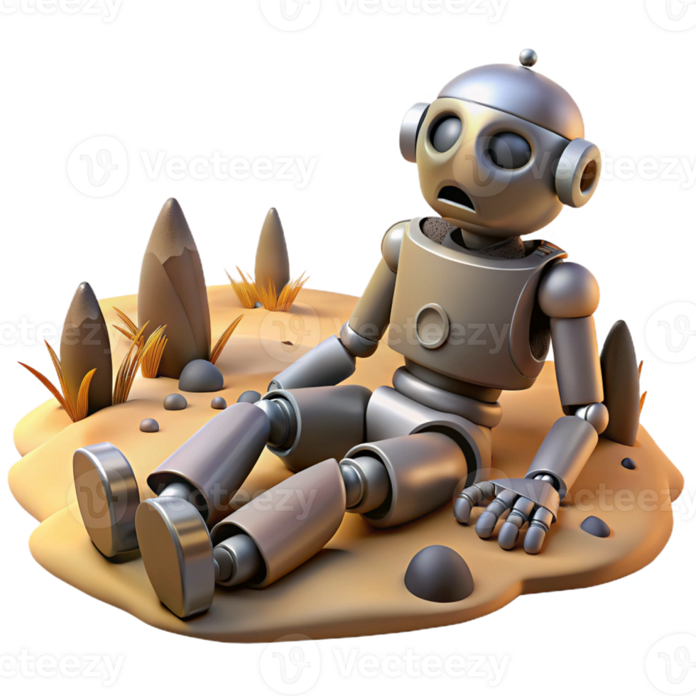 vibrant rustic A Broken Robot Lying in a Desolate Landsc high resolution png