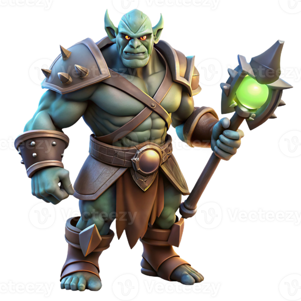 elegant vintage A Fierce Orc Warrior Wielding a Glowing Ob exclusive png