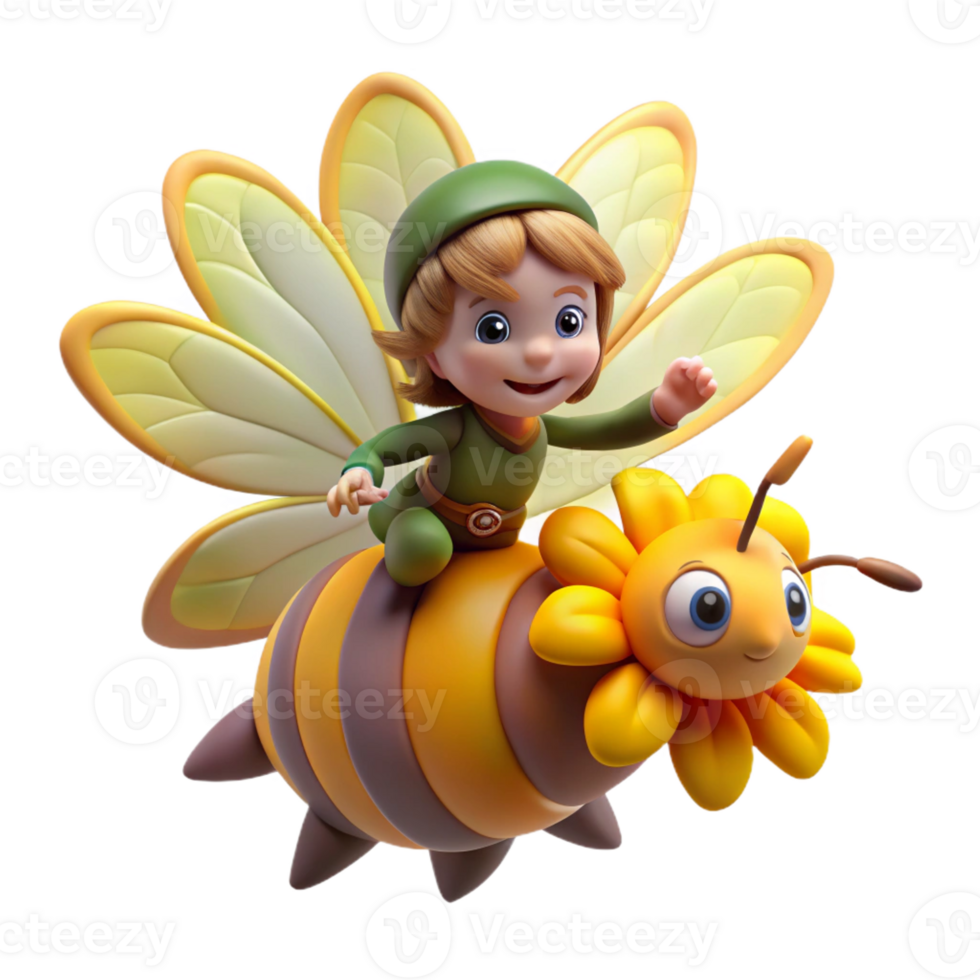 extraordinary creative A Playful Pixie Riding a Giant Bumblebee professional png