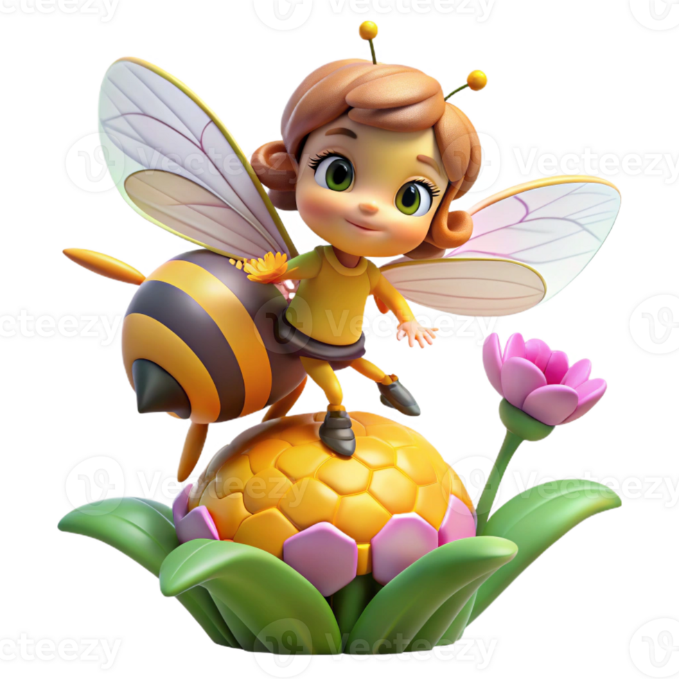 vibrant contemporary A Playful Pixie Riding a Giant Bumblebee genuine png