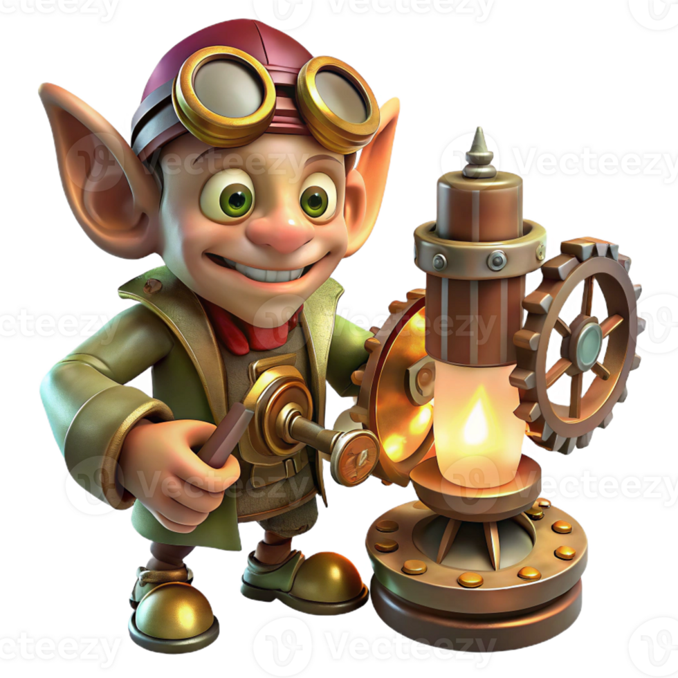beautiful vintage A Mischievous Goblin Tinkering with a Com 4K png