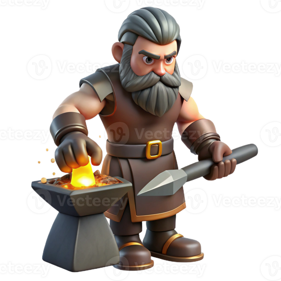 wonderful minimalist Dwarf Blacksmith Forging a Mystical Item genuine png