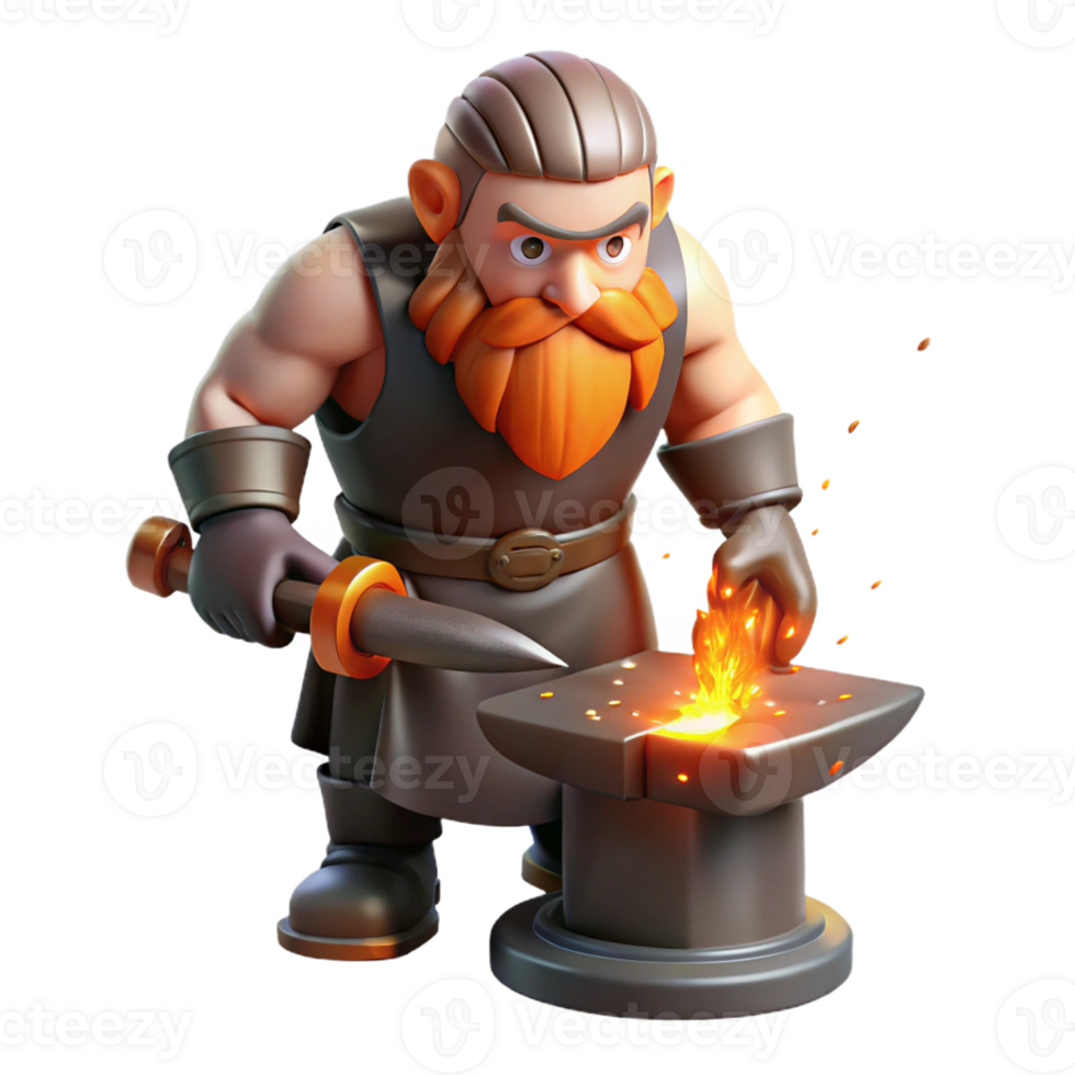vibrant traditional Dwarf Blacksmith Forging a Mystical Item detailed png