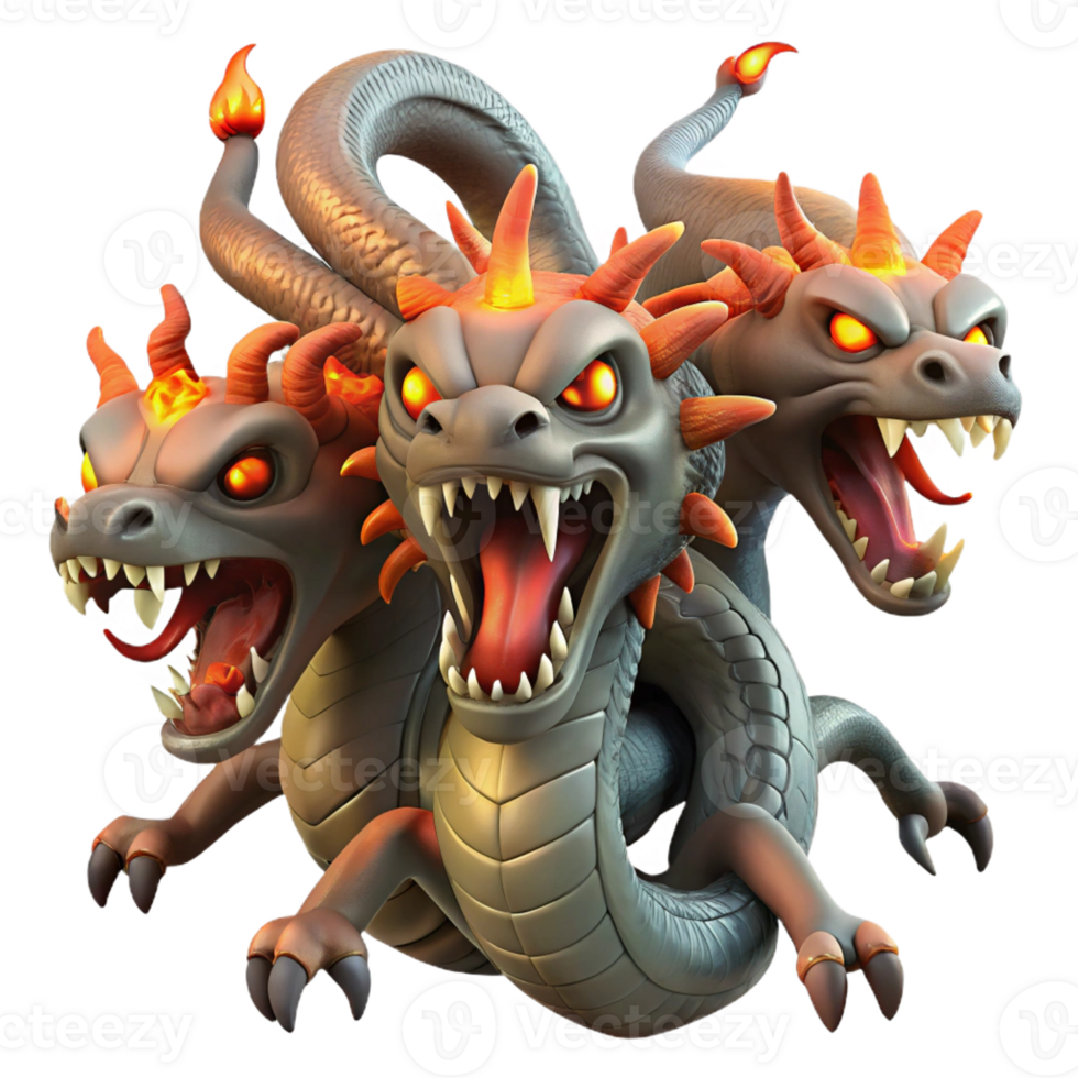 wonderful traditional A Fearsome Hydra with Multiple Heads Fier 4K png