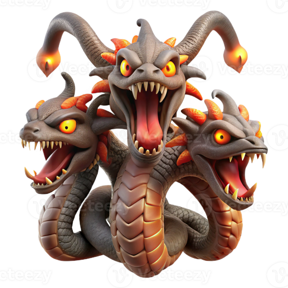 impressive traditional A Fearsome Hydra with Multiple Heads Fier genuine png