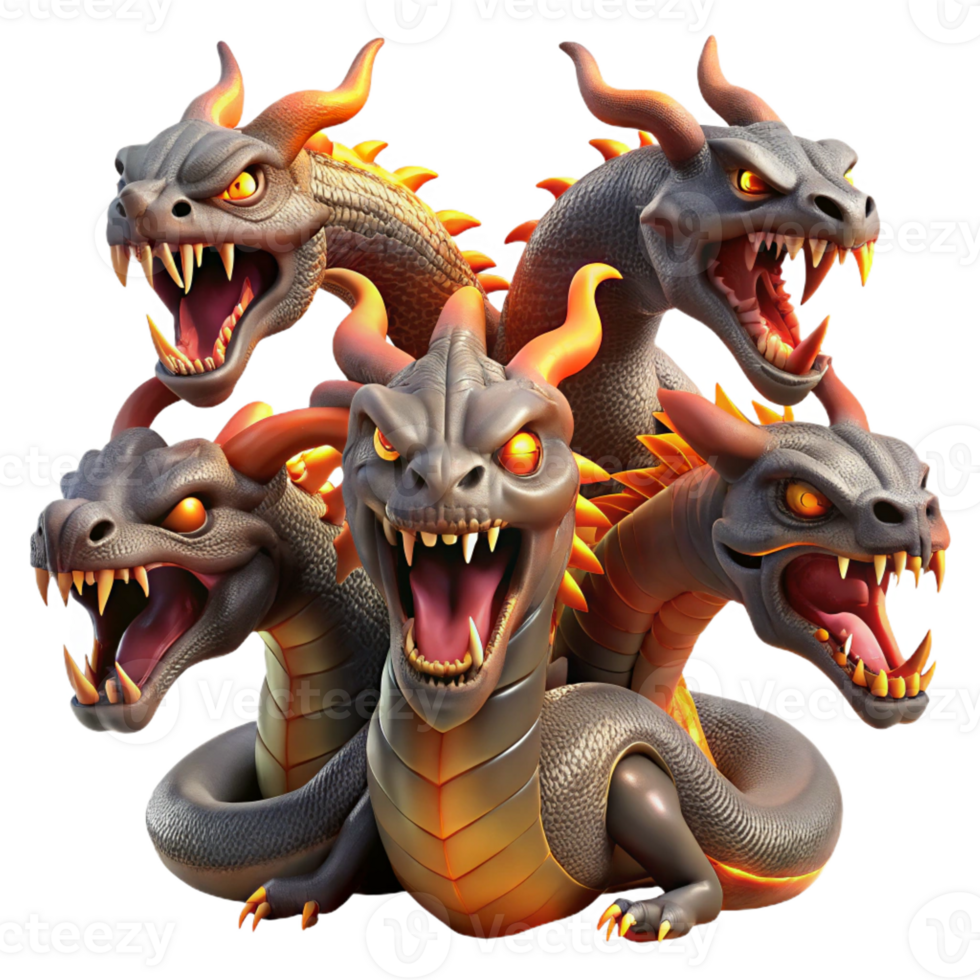 elegant modern A Fearsome Hydra with Multiple Heads Fier authentic png