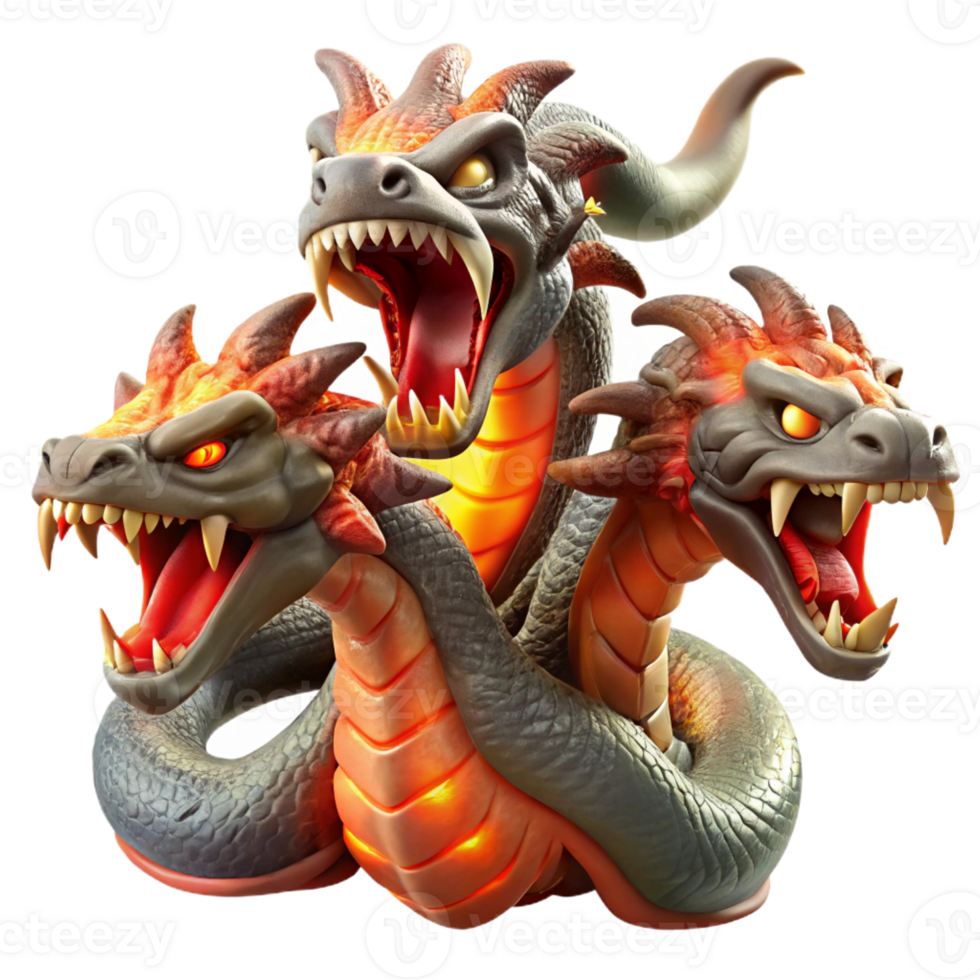 stunning creative A Fearsome Hydra with Multiple Heads Fier professional png