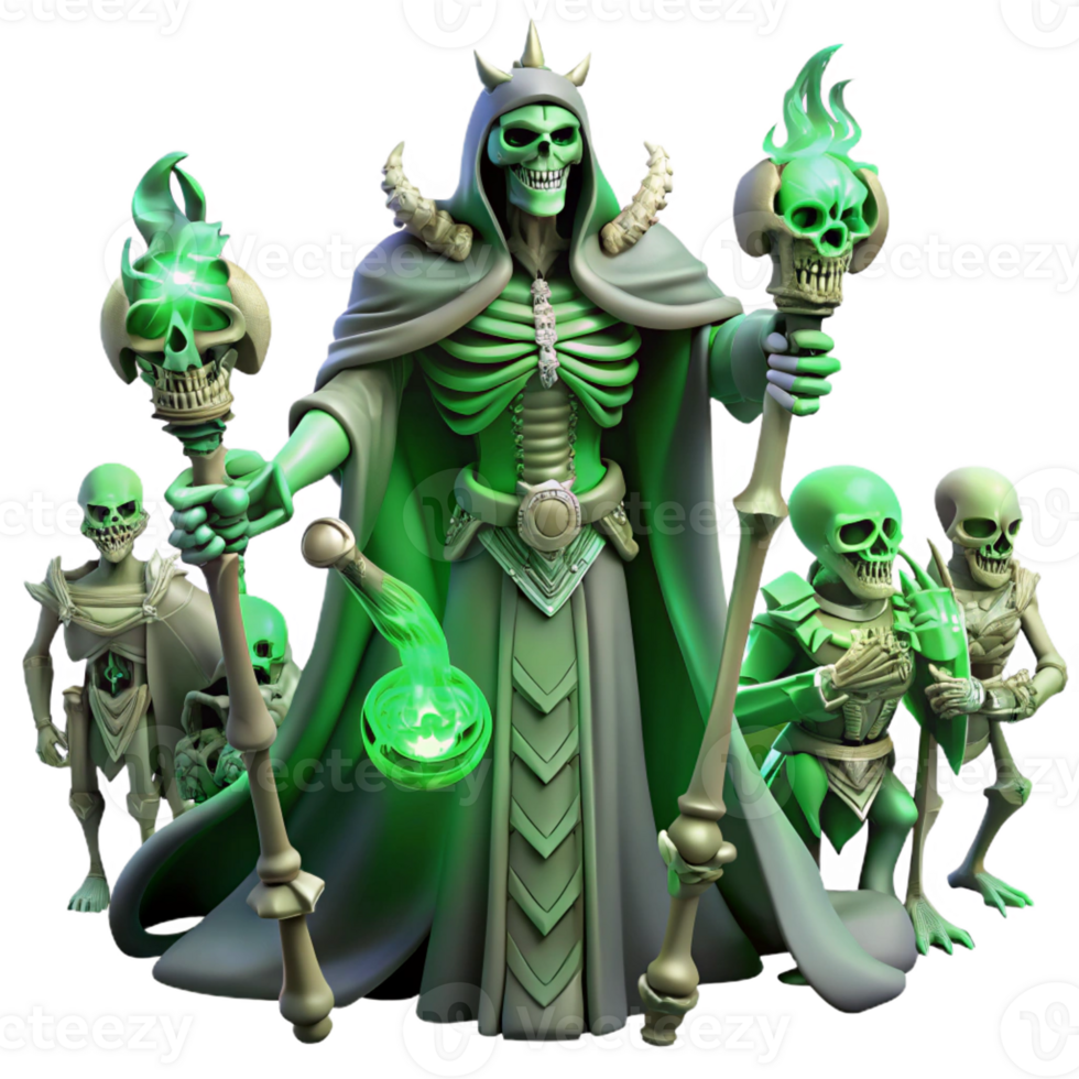 serene vintage A Powerful Lich Raising an Army of Skeleto 4K png