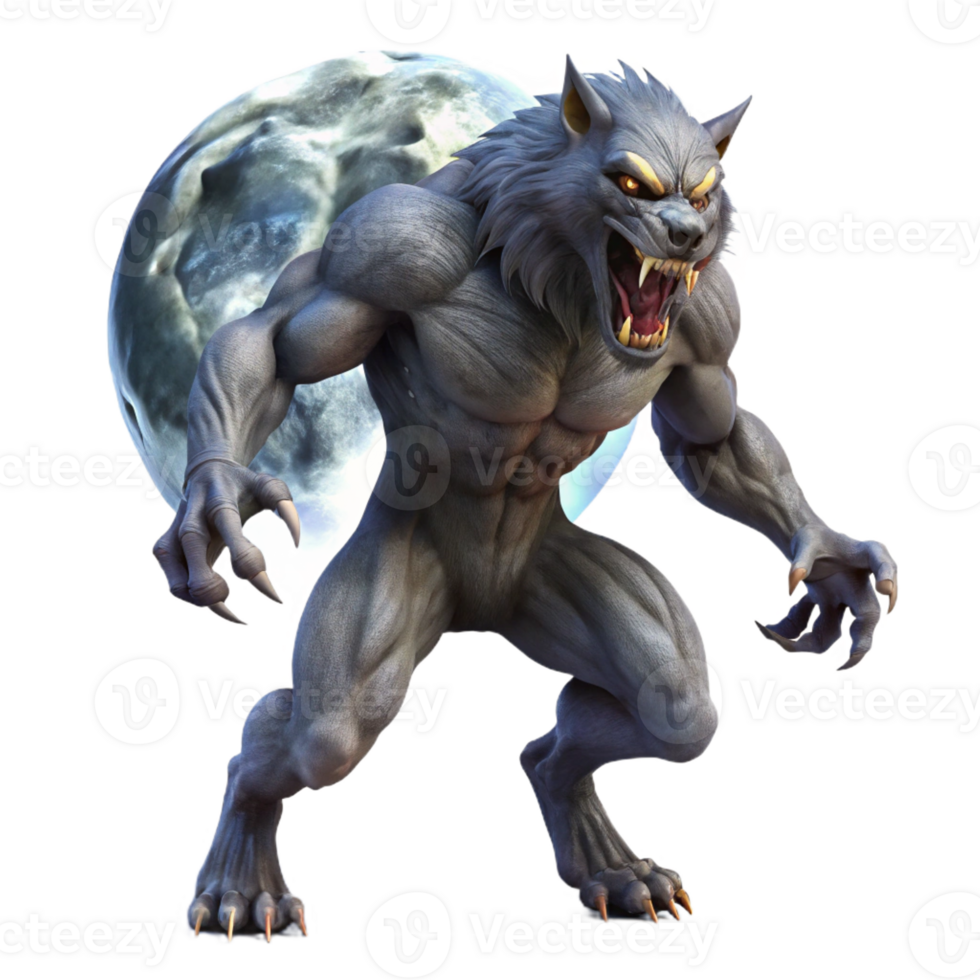 impressive minimalist A Fierce Werewolf Transforming Under a Ful high resolution png