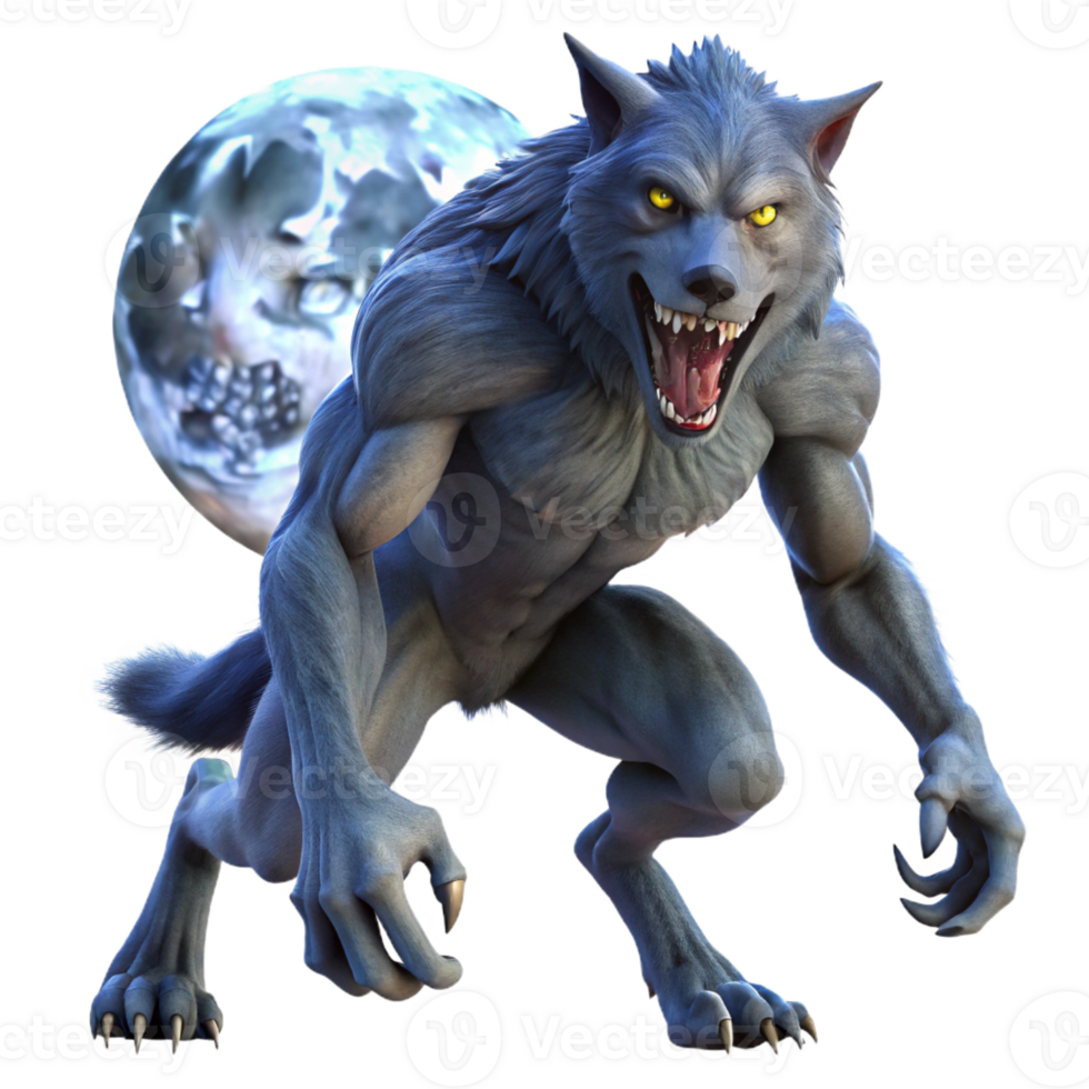 stunning traditional A Fierce Werewolf Transforming Under a Ful 4K png