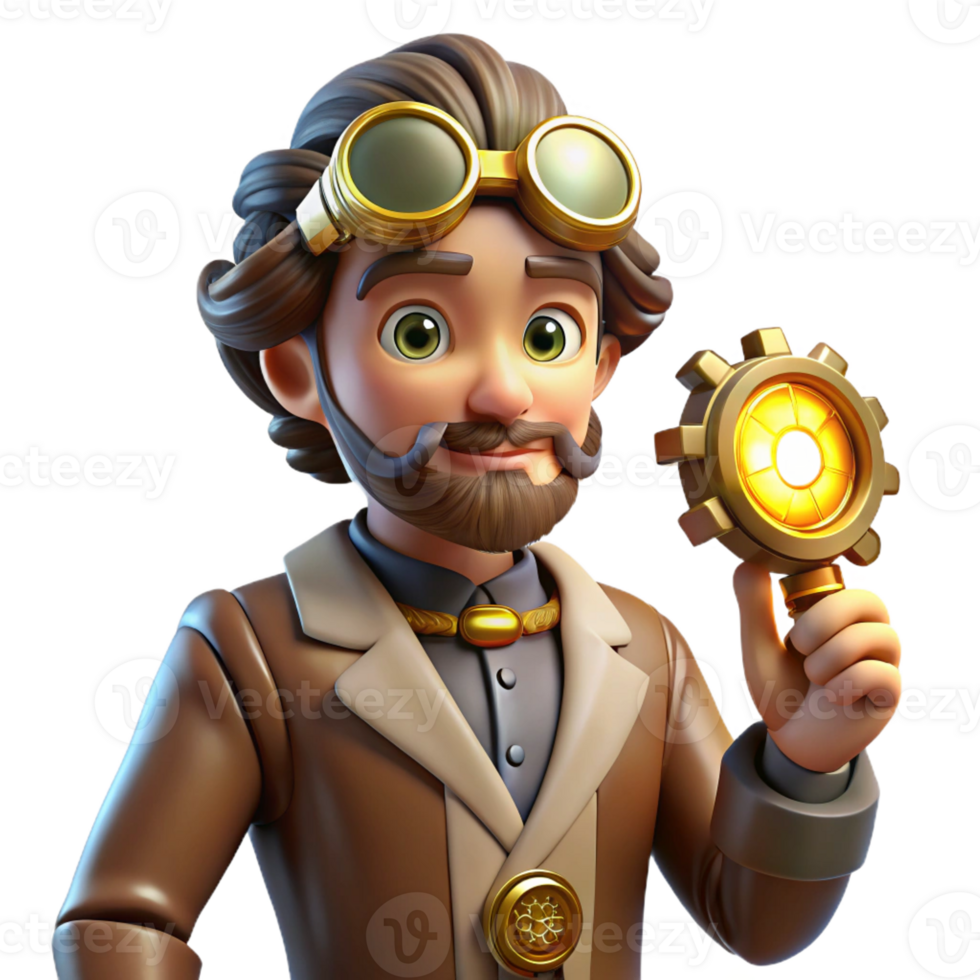 vibrant rustic Portrait of a Steampunk Inventor with Go high quality png