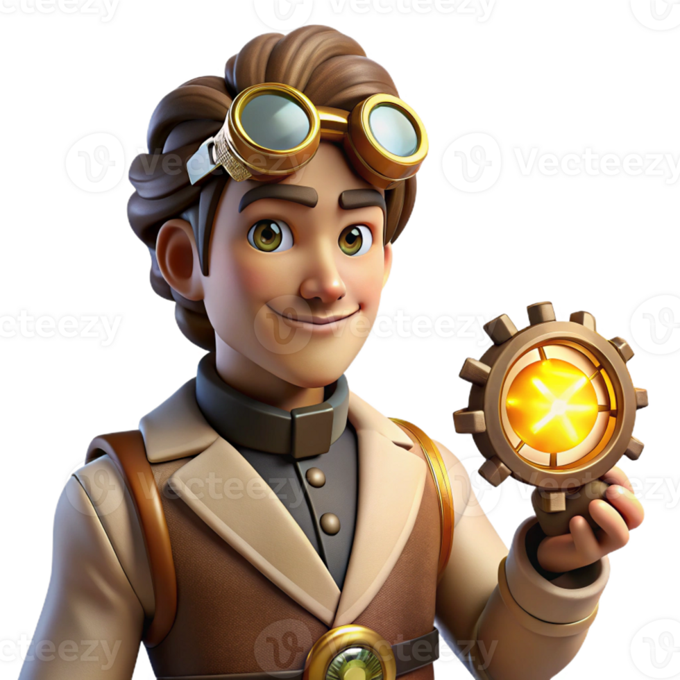 vibrant abstract Portrait of a Steampunk Inventor with Go genuine png
